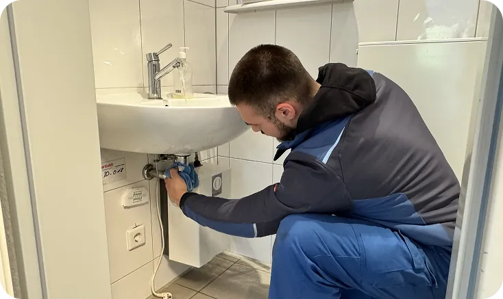 Plumbing repair at a bathroom basin